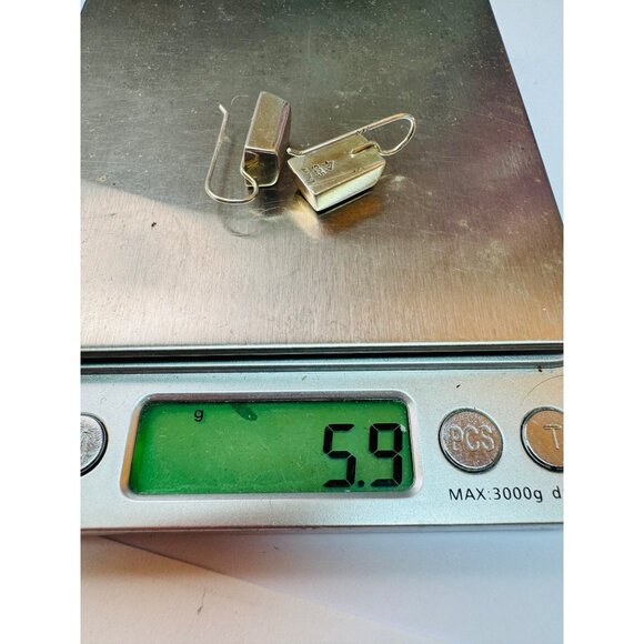 Estate Sterling Silver 925 Rectangular Drop Dangle Earrings, Modernist Design - Picture 7 of 7